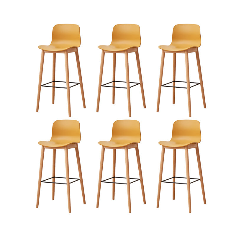 Contemporary Plastic Armless Bar Stools with Solid Wood Base