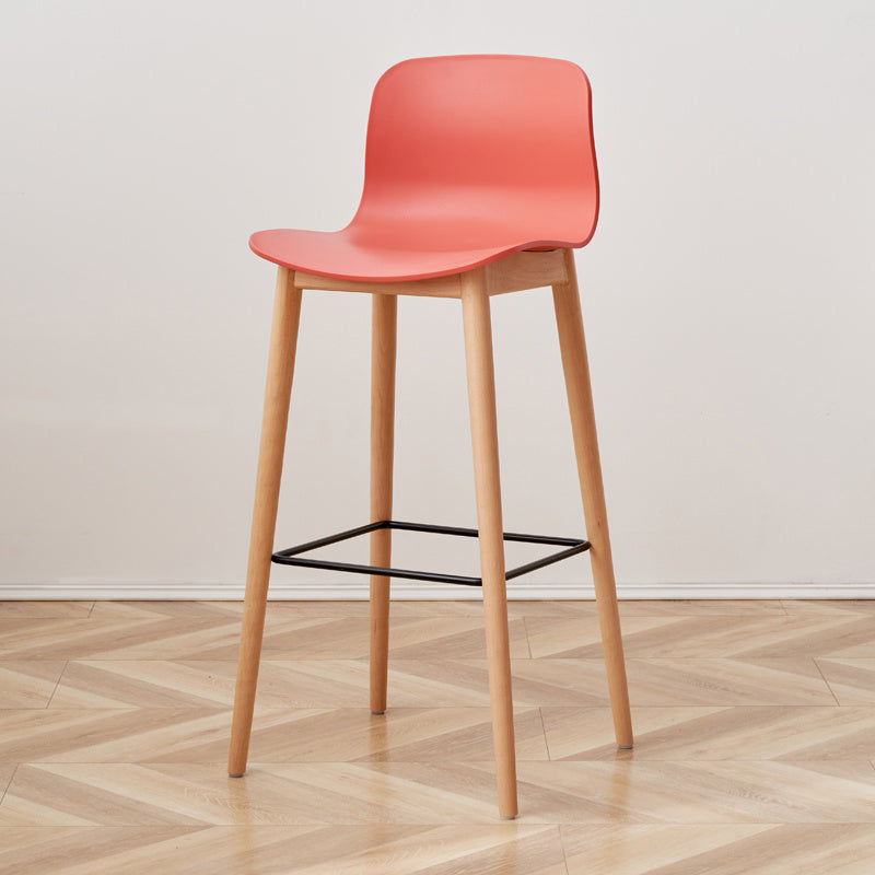 Contemporary Plastic Armless Bar Stools with Solid Wood Base