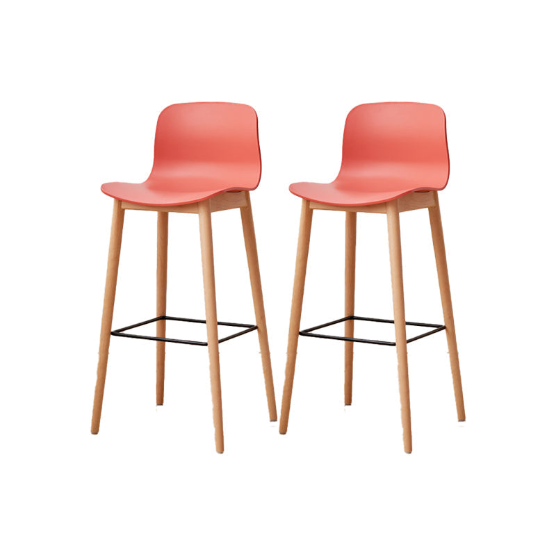 Contemporary Plastic Armless Bar Stools with Solid Wood Base