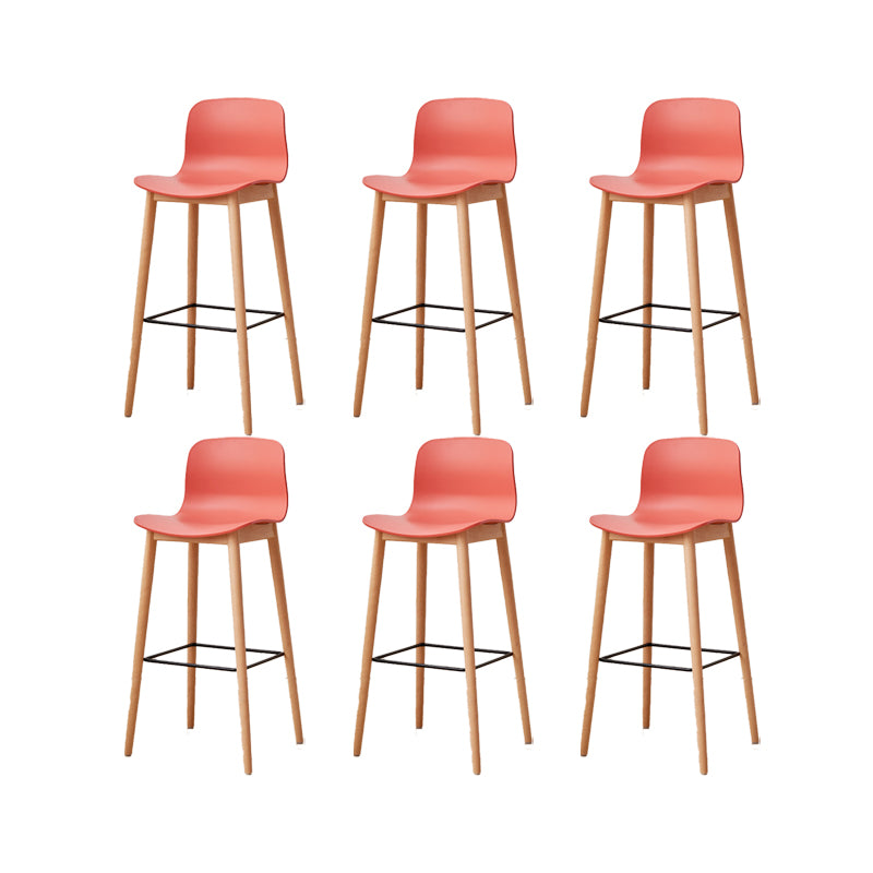 Contemporary Plastic Armless Bar Stools with Solid Wood Base