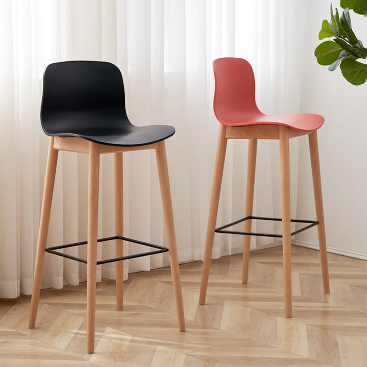 Contemporary Plastic Armless Bar Stools with Solid Wood Base
