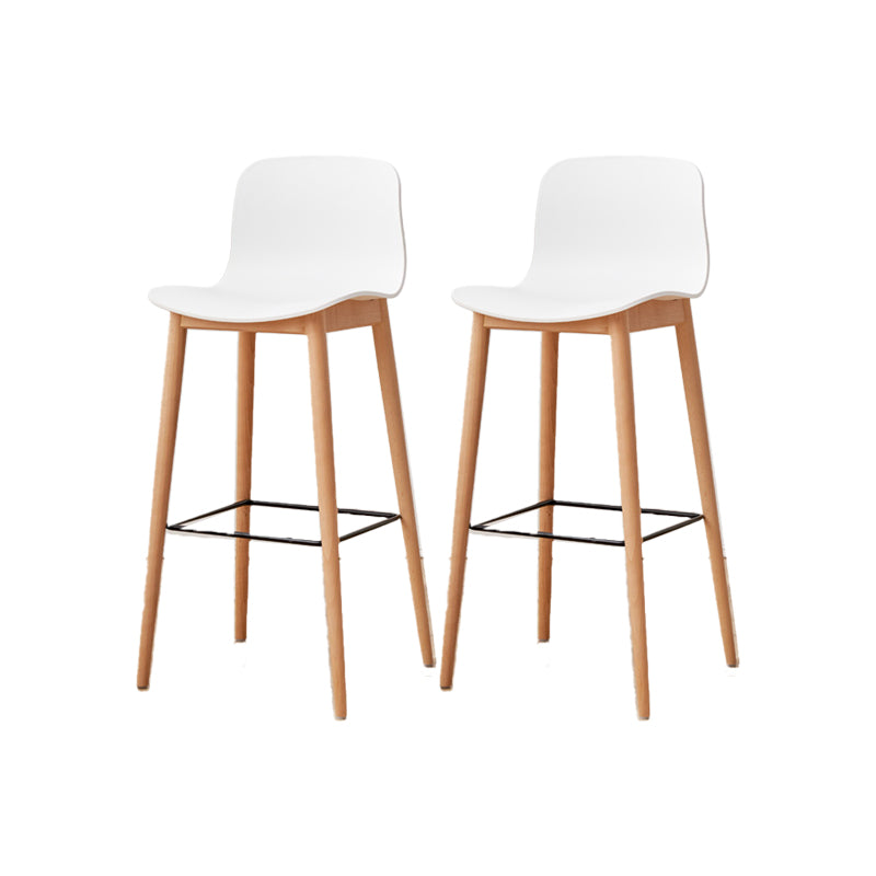 Contemporary Plastic Armless Bar Stools with Solid Wood Base