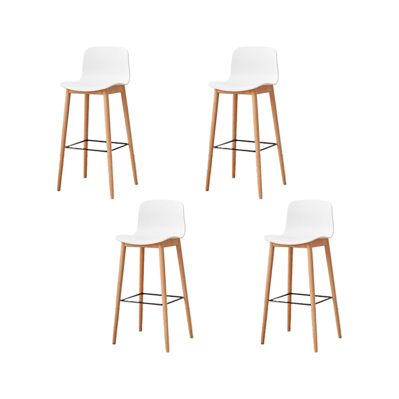 Contemporary Plastic Armless Bar Stools with Solid Wood Base
