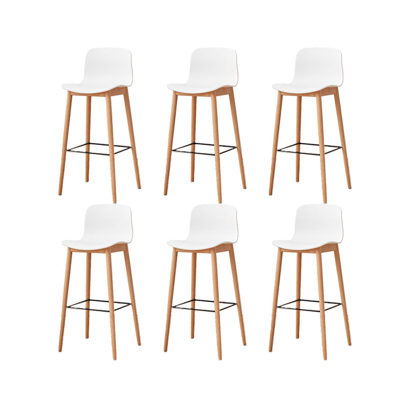 Contemporary Plastic Armless Bar Stools with Solid Wood Base
