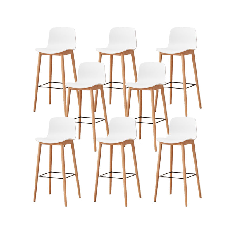 Contemporary Plastic Armless Bar Stools with Solid Wood Base