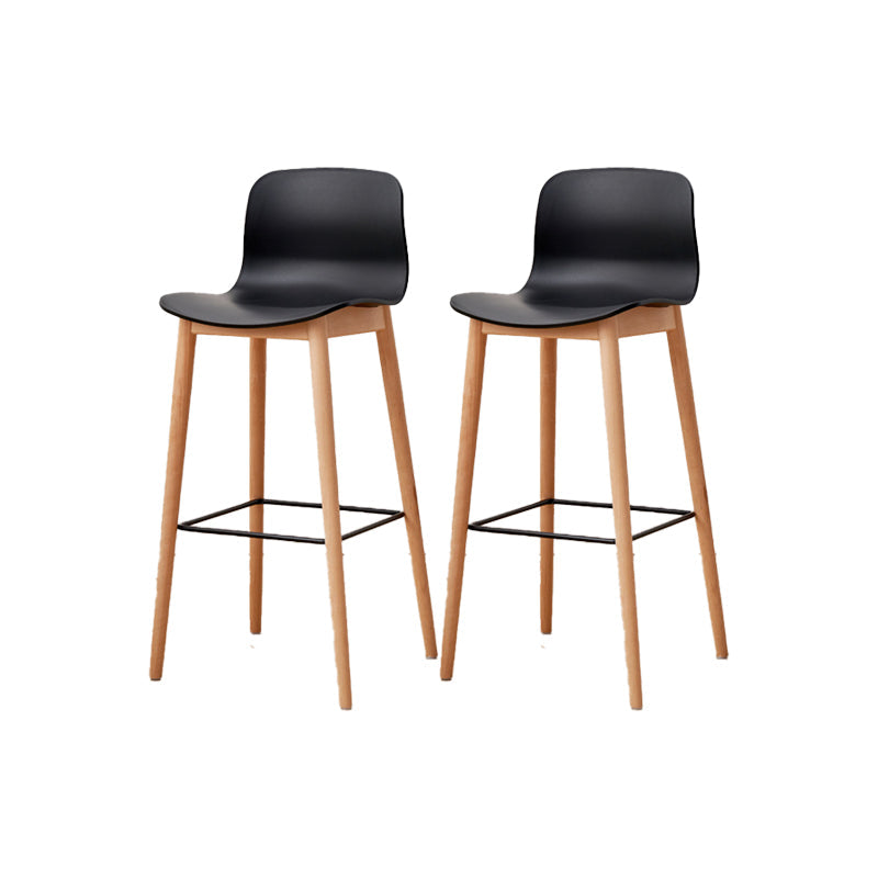 Contemporary Plastic Armless Bar Stools with Solid Wood Base