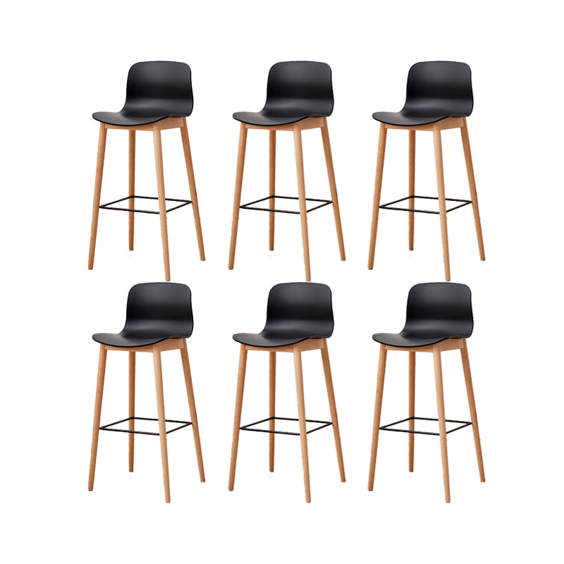 Contemporary Plastic Armless Bar Stools with Solid Wood Base