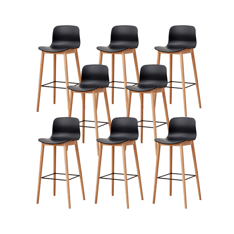 Contemporary Plastic Armless Bar Stools with Solid Wood Base