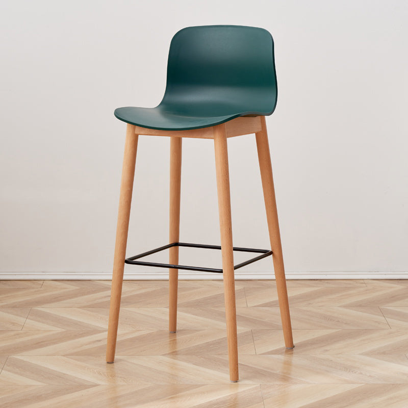 Contemporary Plastic Armless Bar Stools with Solid Wood Base