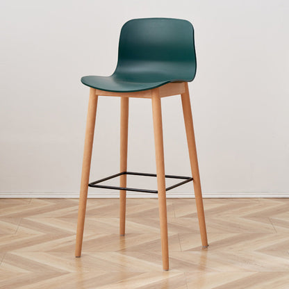 Contemporary Plastic Armless Bar Stools with Solid Wood Base