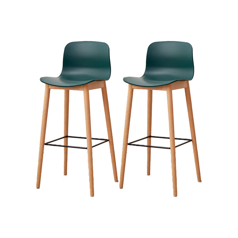 Contemporary Plastic Armless Bar Stools with Solid Wood Base