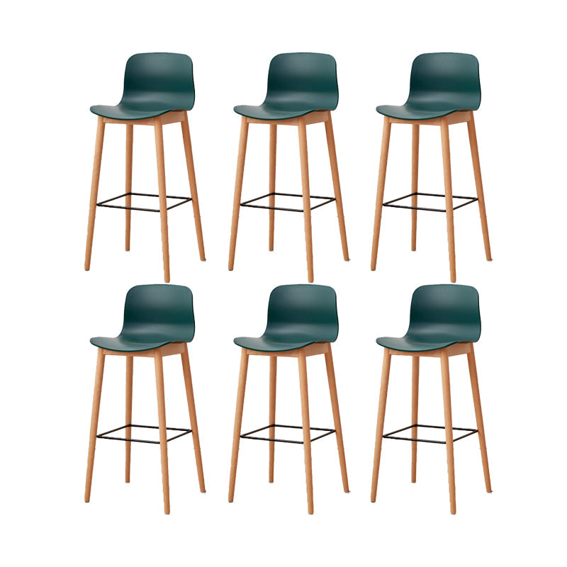 Contemporary Plastic Armless Bar Stools with Solid Wood Base