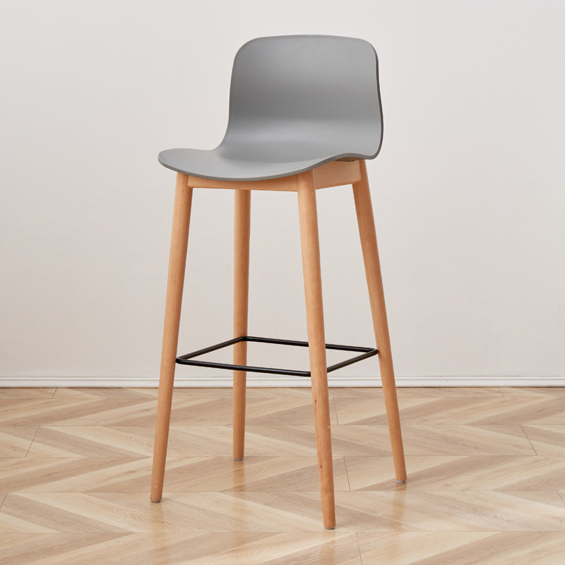 Contemporary Plastic Armless Bar Stools with Solid Wood Base
