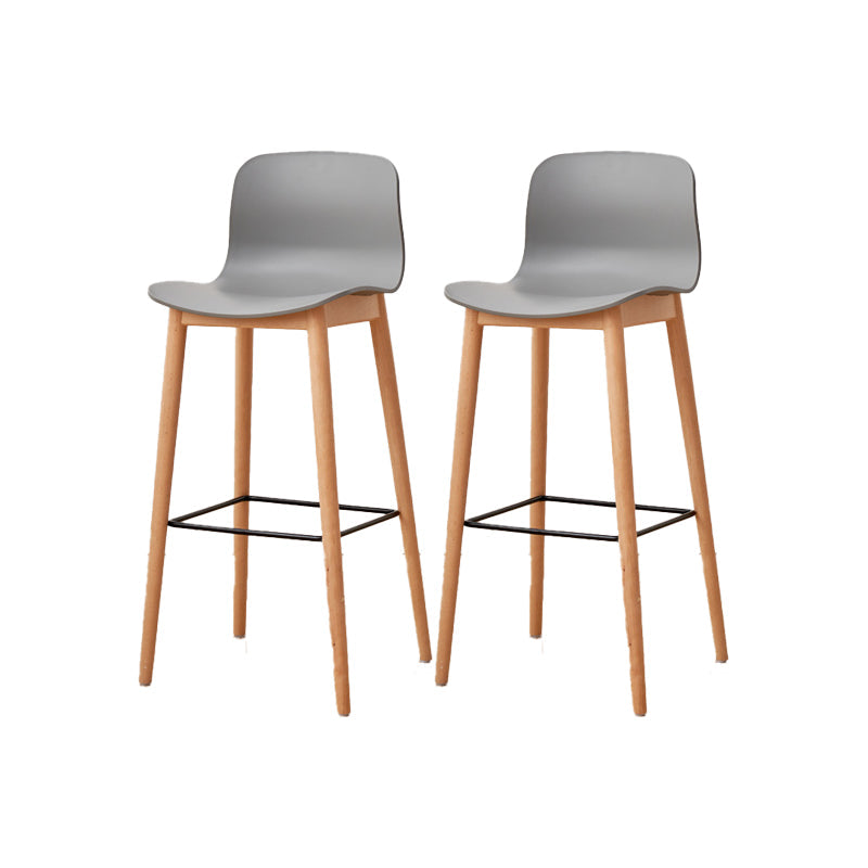 Contemporary Plastic Armless Bar Stools with Solid Wood Base
