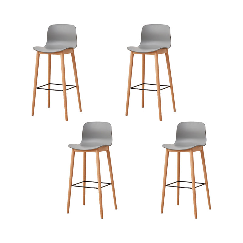 Contemporary Plastic Armless Bar Stools with Solid Wood Base