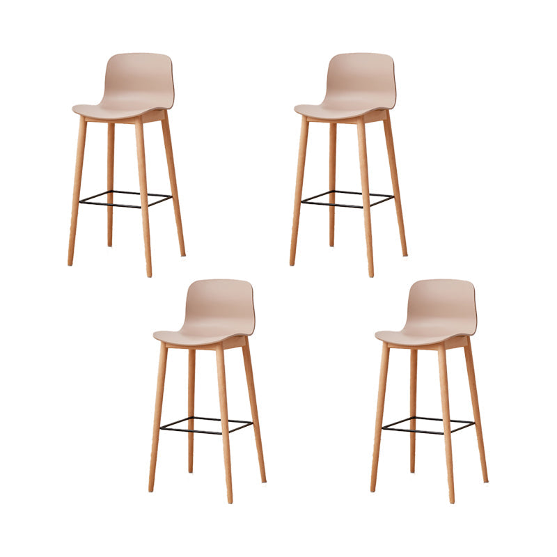 Contemporary Plastic Armless Bar Stools with Solid Wood Base