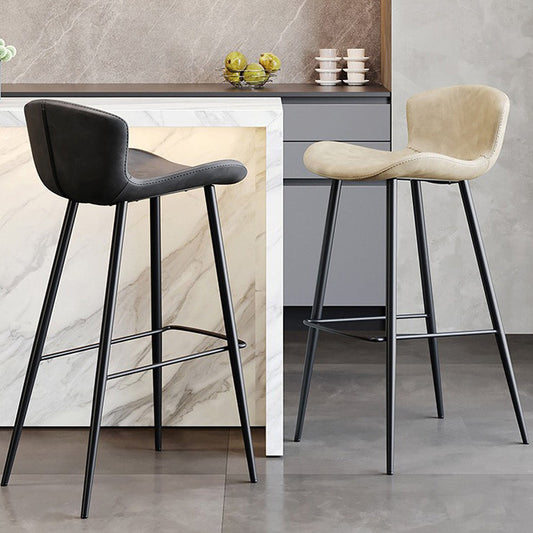 Faux Leather Armless Counter Stool Modern Style Low Back Bar Stool