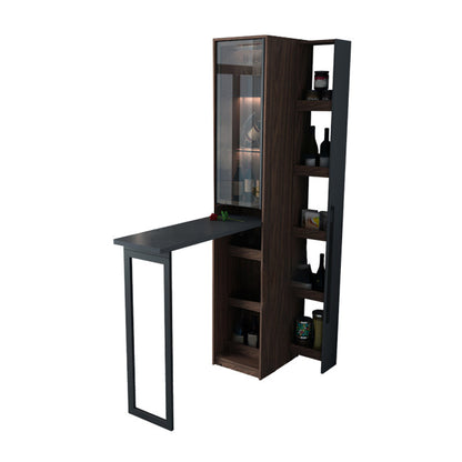 Black Manufactured Wood Bar Table with Glass Storage Modern Pub Table for Dining Room Without Chairs Clearhalo 'Bar Furniture' 'Bar Tables' 'bar_tables' 'furn' 'furn_bar_tables' 'Furniture' 'Kitchen & Dining Furniture' 7573661