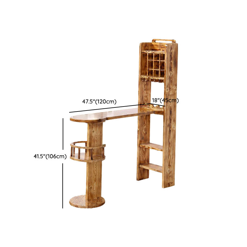 Antique Brown Pine Wood Bar Table Contemporary Pub Table with Wine Storage Clearhalo 'Bar Furniture' 'Bar Tables' 'bar_tables' 'furn' 'furn_bar_tables' 'Furniture' 'Kitchen & Dining Furniture' 7573690