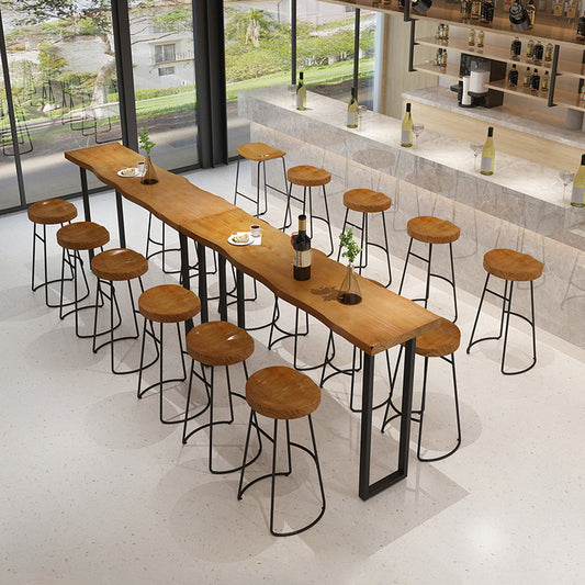 Light Brown Solid Wood Top Bar Table Industrial Metal Base Bistro Table Clearhalo 'Bar Furniture' 'Bar Tables' 'bar_tables' 'furn' 'furn_bar_tables' 'Furniture' 'Kitchen & Dining Furniture' 7573743