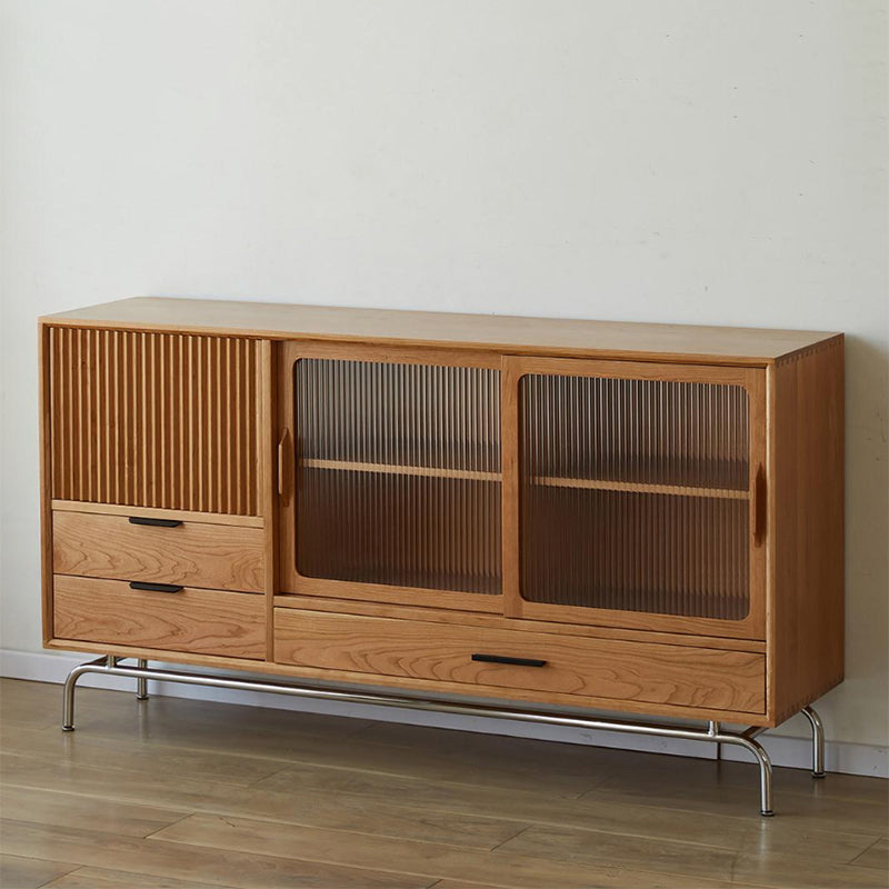 Contemporary Glass Doors Display Stand Pine Storage Cabinet for Dining Room Clearhalo 'Display & China Cabinets' 'display_china_cabinets' 'furn' 'furn_display_china_cabinets' 'Furniture' 'Kitchen & Dining Furniture' 7573943