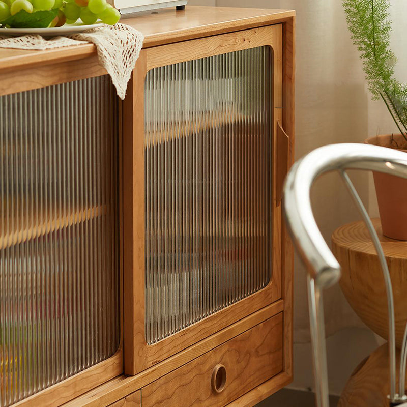 Contemporary Glass Doors Display Stand Pine Storage Cabinet for Dining Room Clearhalo 'Display & China Cabinets' 'display_china_cabinets' 'furn' 'furn_display_china_cabinets' 'Furniture' 'Kitchen & Dining Furniture' 7573948