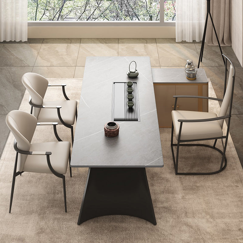 Stainless Steel Frame Dining Arm Chair Leather Upholstered Arm Chair