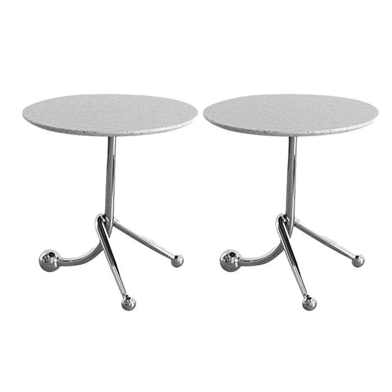 Pedestal Silver Base End Table with Round Top Sofa Side Accent Table White Stone 2 Clearhalo 'Coffee & Accent Tables' 'End & Side Tables' 'end_side_tables' 'furn' 'furn_end_side_tables' 'Furniture' 'Living Room Furniture' 7579499