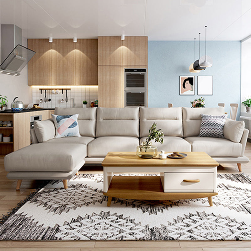 Secciones de cuero falso en cojines de almohadilla de brazo acampanado gris set de sofá seccional