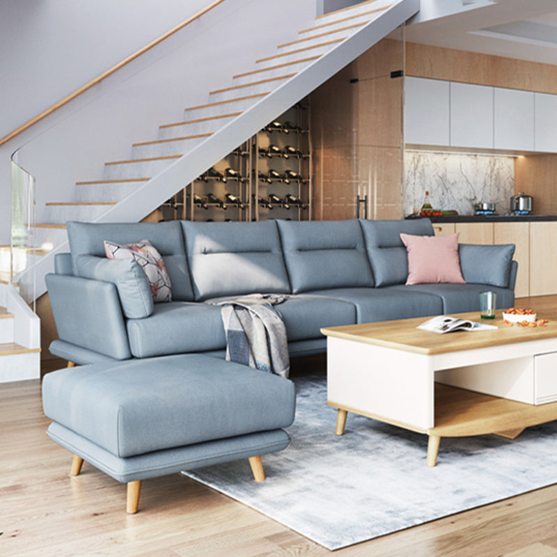 Secciones de cuero falso en cojines de almohadilla de brazo acampanado gris set de sofá seccional