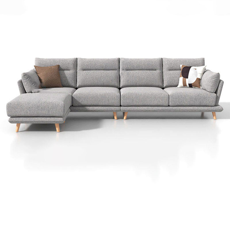 Secciones de cuero falso en cojines de almohadilla de brazo acampanado gris set de sofá seccional