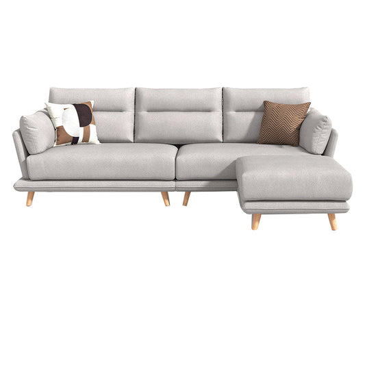 Faux lederen sectionals in grijze wijd uitlopende arm gekussen achter kussens sectionele bank set