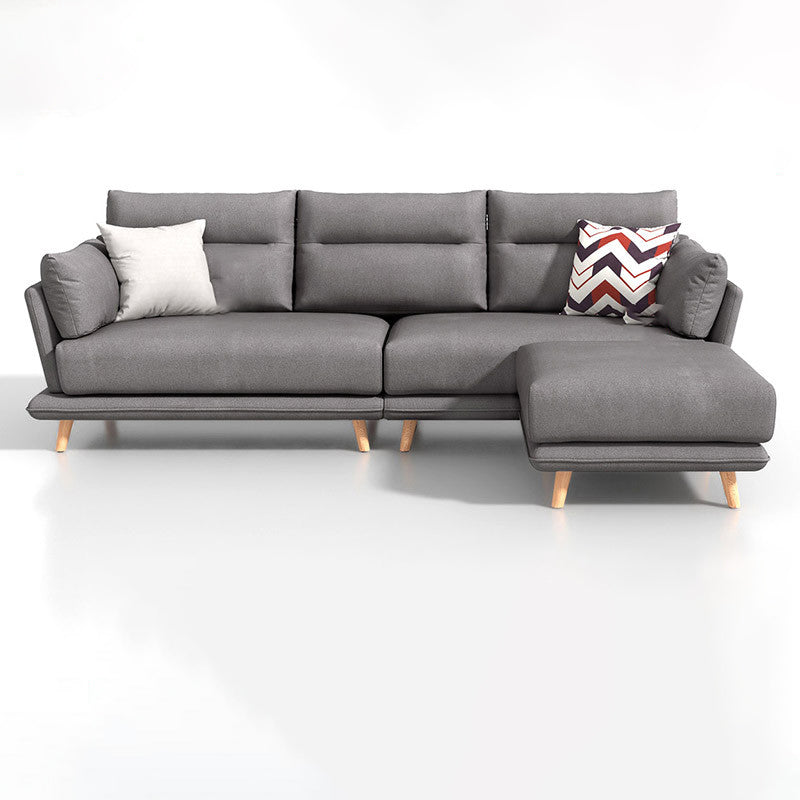 Secciones de cuero falso en cojines de almohadilla de brazo acampanado gris set de sofá seccional