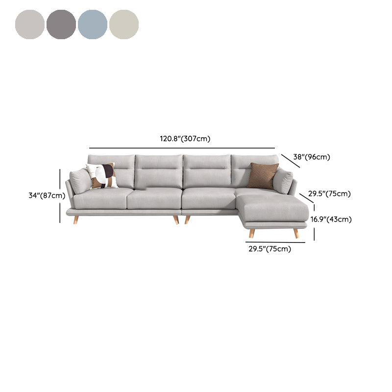 Secciones de cuero falso en cojines de almohadilla de brazo acampanado gris set de sofá seccional