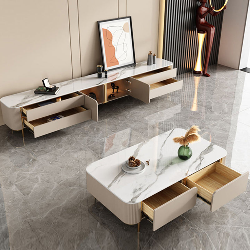 Contemporary TV Console Stone Media Console Enclosed Storage Console with Drawer Clearhalo 'furn' 'furn_tv_stands_entertainment_centers' 'Furniture' 'Living Room Furniture' 'TV Stands & Entertainment Centers' 'TV Stands & Media Storage Furniture' 'tv_stands_entertainment_centers' 7579735