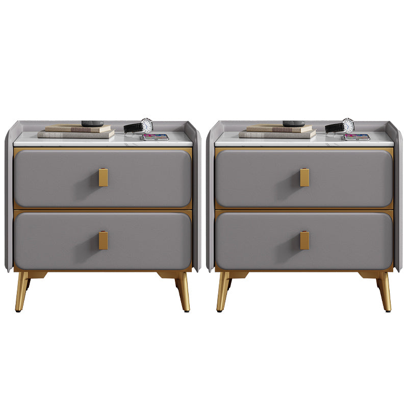 Leather Bed Nightstand Modern Bedside Cabinet with 2 Drawers