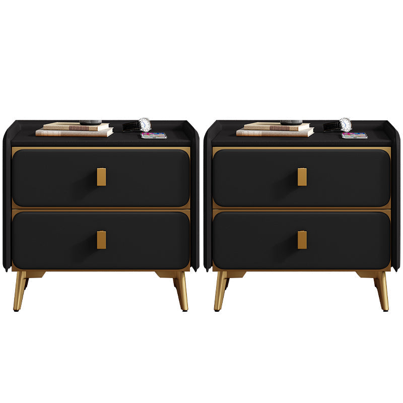 Leather Bed Nightstand Modern Bedside Cabinet with 2 Drawers