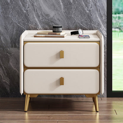 Leather Bed Nightstand Modern Bedside Cabinet with 2 Drawers