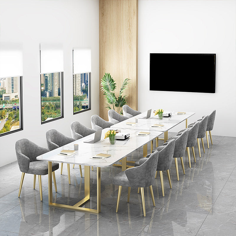 Rectangular Shape Contemporary Office Desk Stone Task Desk with 2-Legs in White Clearhalo 'furn' 'furn_office_desk' 'Furniture' 'Office Desks' 'Office Furniture' 'office_desk' 7580337