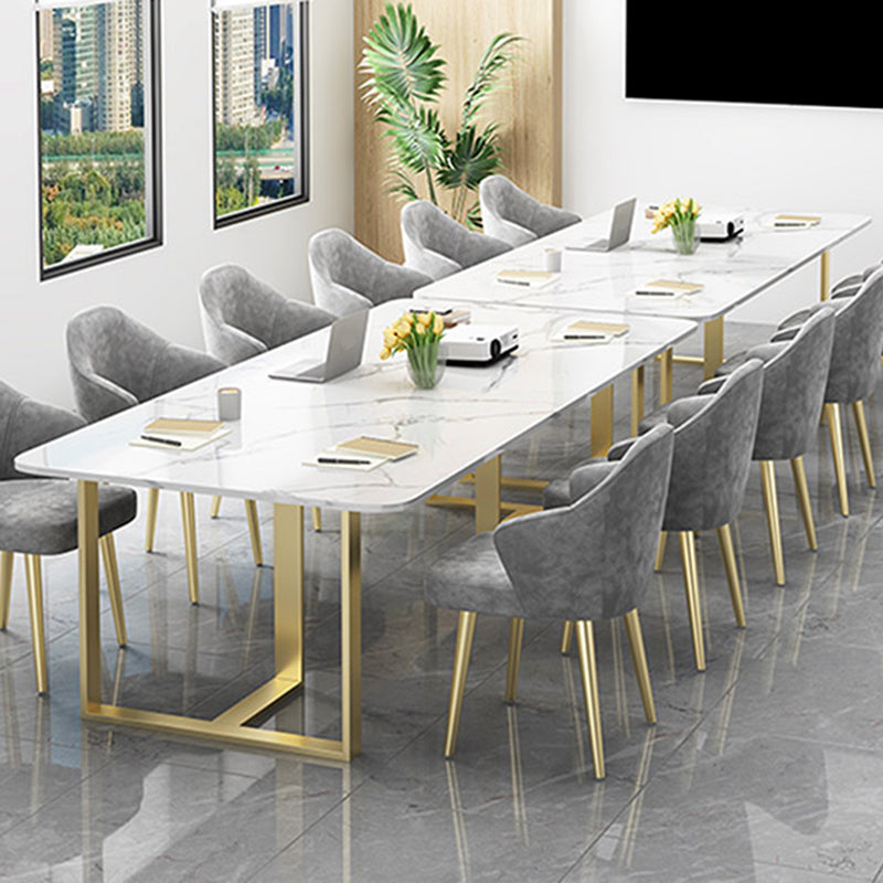 Rectangular Shape Contemporary Office Desk Stone Task Desk with 2-Legs in White Clearhalo 'furn' 'furn_office_desk' 'Furniture' 'Office Desks' 'Office Furniture' 'office_desk' 7580340