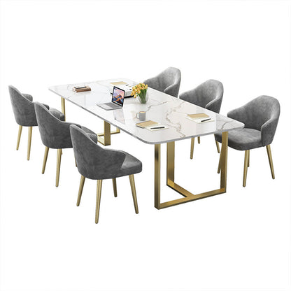 Rectangular Shape Contemporary Office Desk Stone Task Desk with 2-Legs in White 94.5"L x 35.4"W x 29.5"H