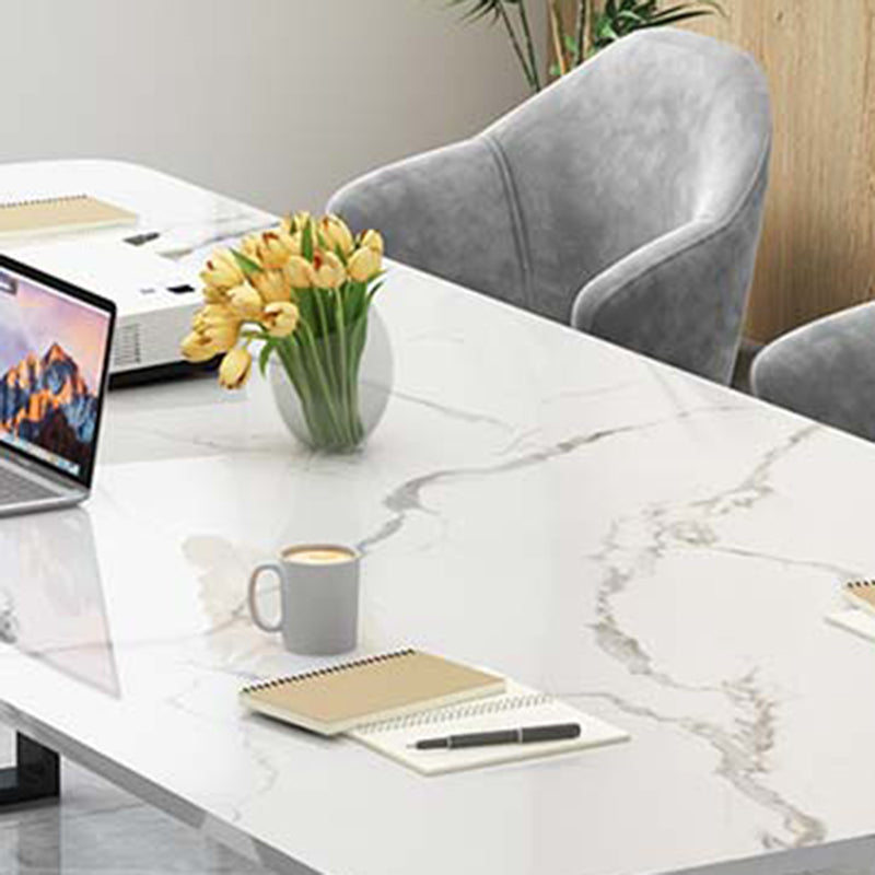 Rectangular Shape Contemporary Office Desk Stone Task Desk with 2-Legs in White Clearhalo 'furn' 'furn_office_desk' 'Furniture' 'Office Desks' 'Office Furniture' 'office_desk' 7580344