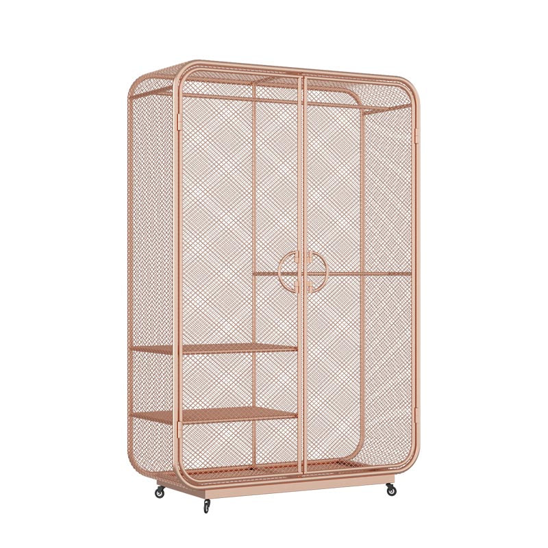 Industrial Style Wardrobe Bedroom Metal Wardrobe Closet with 2 Doors Pink 2 Clearhalo 'Armoires & Wardrobes' 'armoires_wardrobes' 'Bedroom Furniture' 'furn' 'furn_armoires_wardrobes' 'Furniture' 7581233