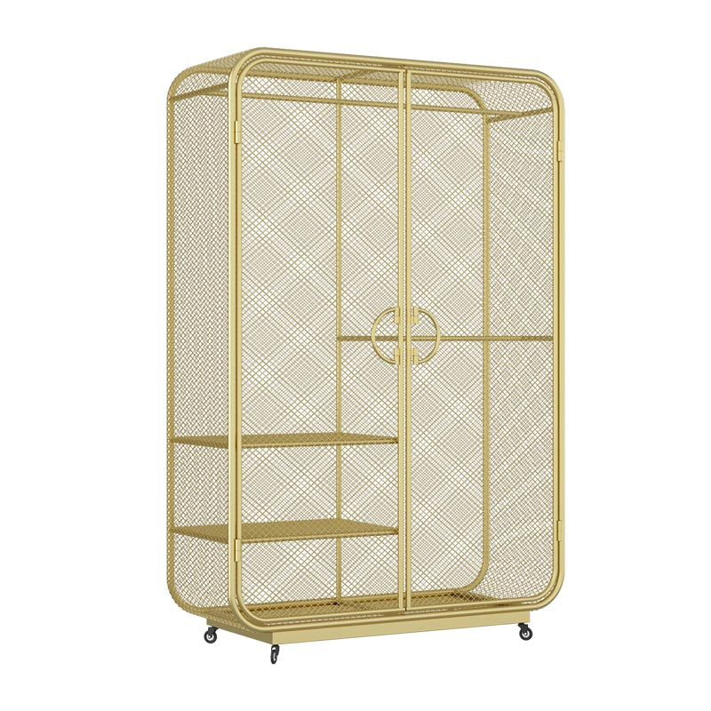 Industrial Style Wardrobe Bedroom Metal Wardrobe Closet with 2 Doors Dark Gold 2 Clearhalo 'Armoires & Wardrobes' 'armoires_wardrobes' 'Bedroom Furniture' 'furn' 'furn_armoires_wardrobes' 'Furniture' 7581239