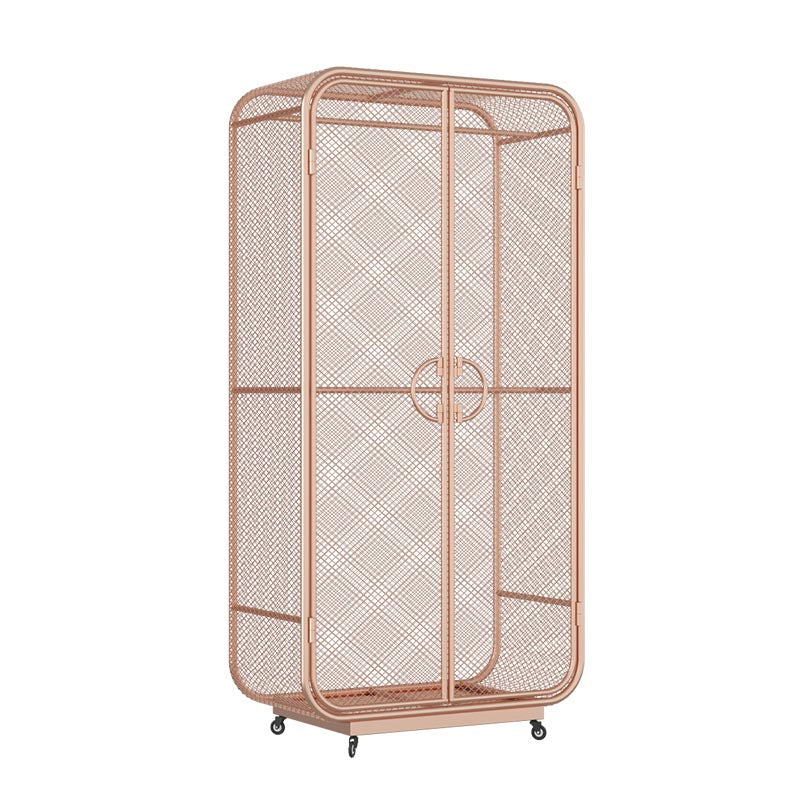 Industrial Style Wardrobe Bedroom Metal Wardrobe Closet with 2 Doors Rose Gold Shelf Not Included Clearhalo 'Armoires & Wardrobes' 'armoires_wardrobes' 'Bedroom Furniture' 'furn' 'furn_armoires_wardrobes' 'Furniture' 7581247