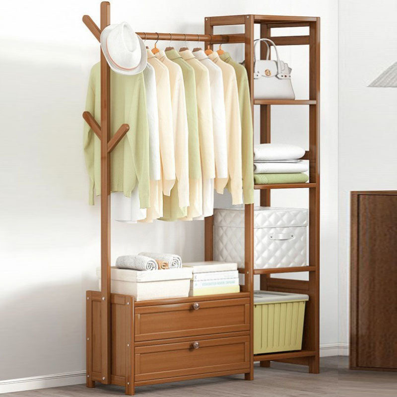 Contemporary Style Wardrobe Armoire Bamboo Armoire with Garment Rod for Home 31"L x 11"W x 65"H Brown 2 Clearhalo 'Armoires & Wardrobes' 'armoires_wardrobes' 'Bedroom Furniture' 'furn' 'furn_armoires_wardrobes' 'Furniture' 7581292