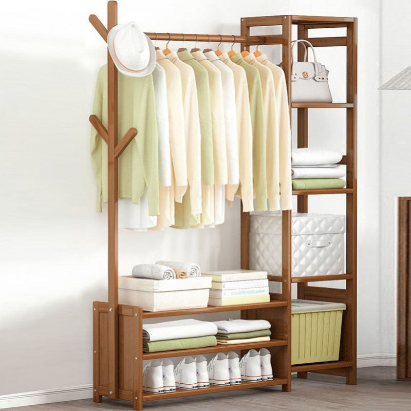 Contemporary Style Wardrobe Armoire Bamboo Armoire with Garment Rod for Home 39"L x 11"W x 65"H Brown Drawer Not Included Clearhalo 'Armoires & Wardrobes' 'armoires_wardrobes' 'Bedroom Furniture' 'furn' 'furn_armoires_wardrobes' 'Furniture' 7581294