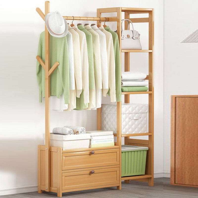Contemporary Style Wardrobe Armoire Bamboo Armoire with Garment Rod for Home 31"L x 11"W x 65"H Natural 2 Clearhalo 'Armoires & Wardrobes' 'armoires_wardrobes' 'Bedroom Furniture' 'furn' 'furn_armoires_wardrobes' 'Furniture' 7581299