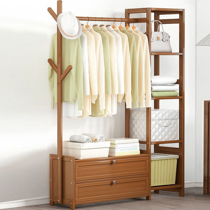 Contemporary Style Wardrobe Armoire Bamboo Armoire with Garment Rod for Home 39"L x 11"W x 65"H Brown 2 Clearhalo 'Armoires & Wardrobes' 'armoires_wardrobes' 'Bedroom Furniture' 'furn' 'furn_armoires_wardrobes' 'Furniture' 7581301