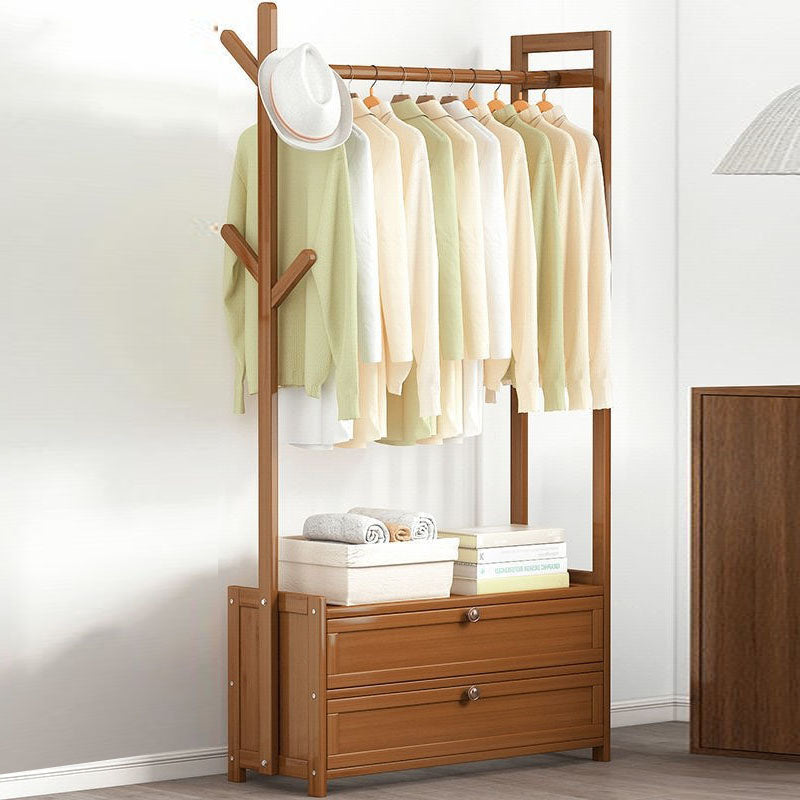 Contemporary Style Wardrobe Armoire Bamboo Armoire with Garment Rod for Home 28"L x 11"W x 65"H Brown 2 Clearhalo 'Armoires & Wardrobes' 'armoires_wardrobes' 'Bedroom Furniture' 'furn' 'furn_armoires_wardrobes' 'Furniture' 7581303